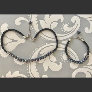 Black Pearl Necklace & Bracelet Set